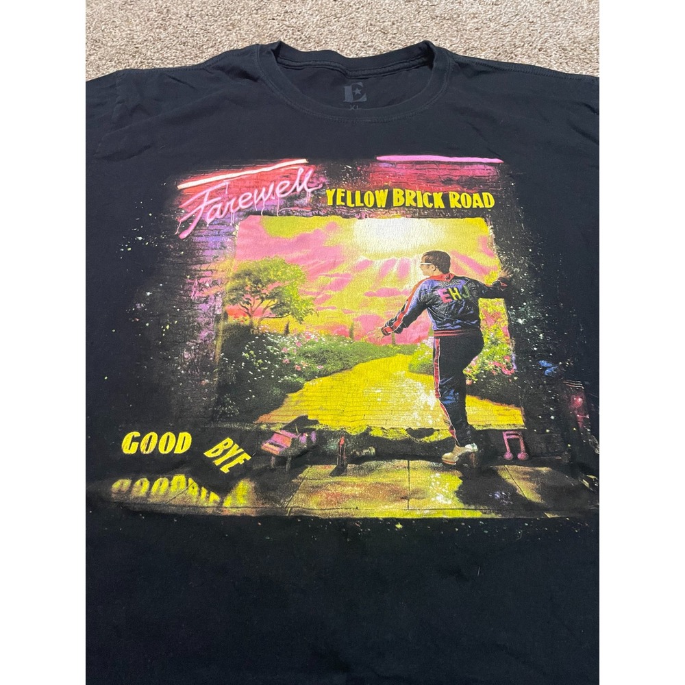 Elton John Farewell Yellow Brick Road 2018 Tour T-Shirt Mens XL Black Cotton Tee